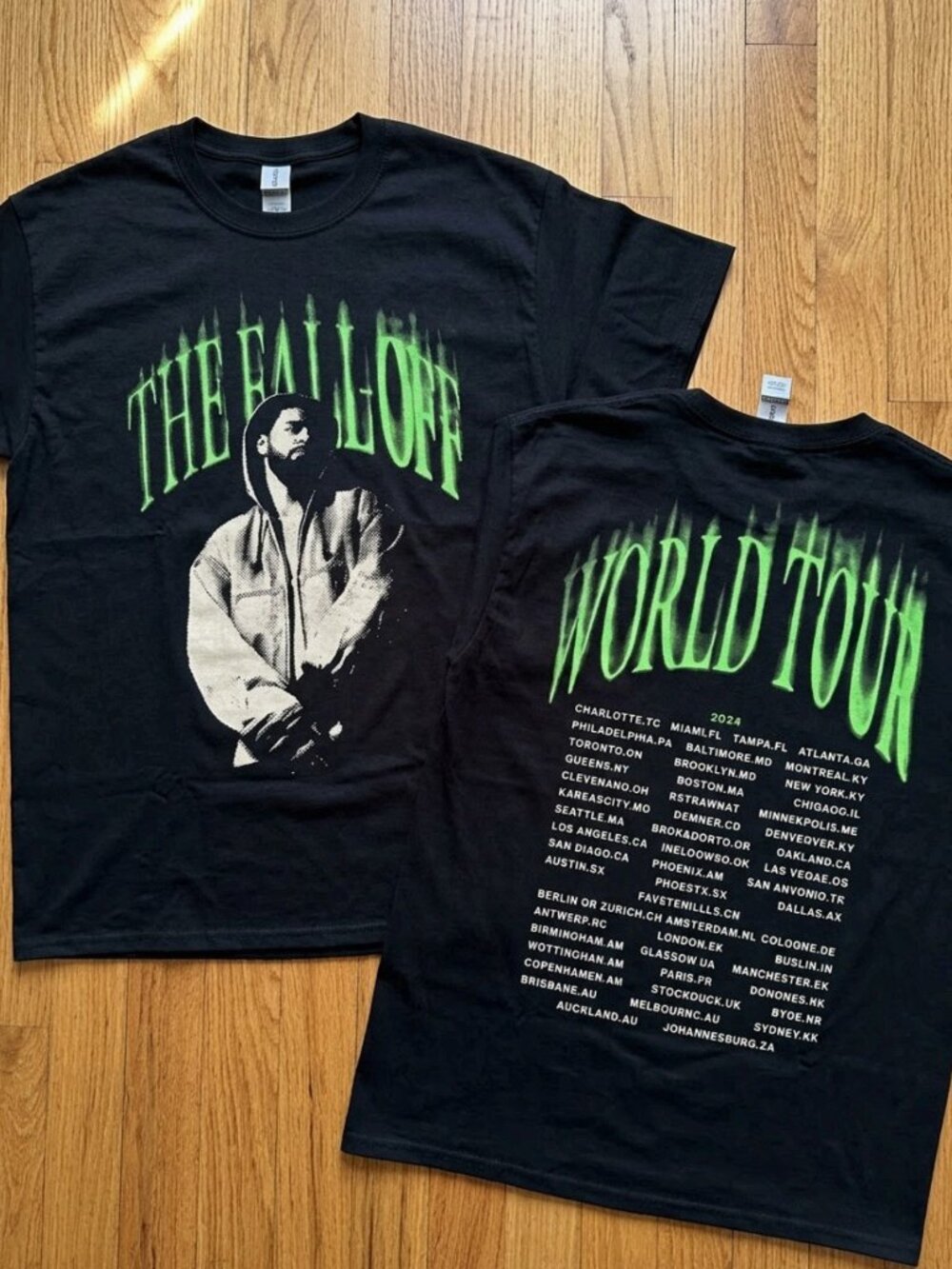 J Cole The Fall Off World Tour 2026 Neon Face Dates Two Sided T Shirt Reprint